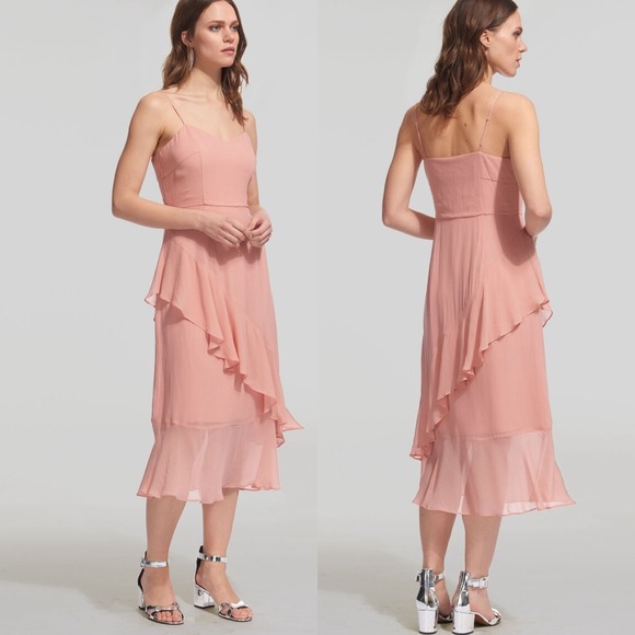 Whistles pale pink Amber ruffle tiered chiffon midi‎ dress sz 6 US wedding guest - Picture 1 of 8